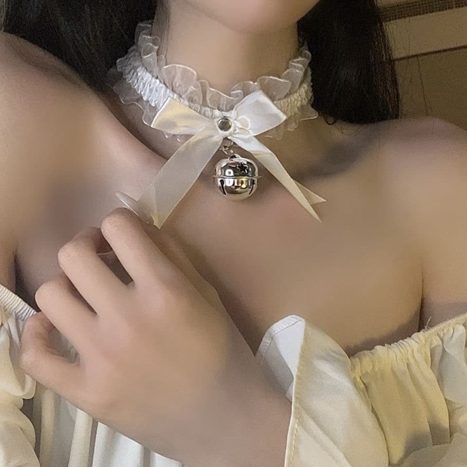 choker collar สร้อยคอลูกไม้โบว์ สร้อยคอระฆัง อุปกรณ์เสริมสุภาพสตรี ปลอกคอแม่บ้าน รูปที่ 2