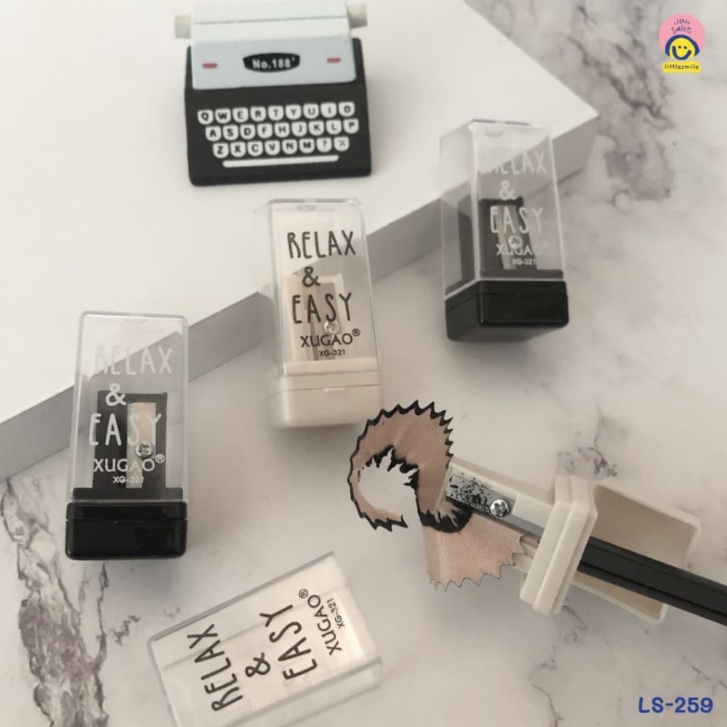 กบเหลาดินสอ 1 รู แพ็คคู่ กล่องเก็บเศษพกง่าย โทนมินิมอล RELAX & EASY คม ลื่น ปลอดภัย | LS-259 รูปที่ 1