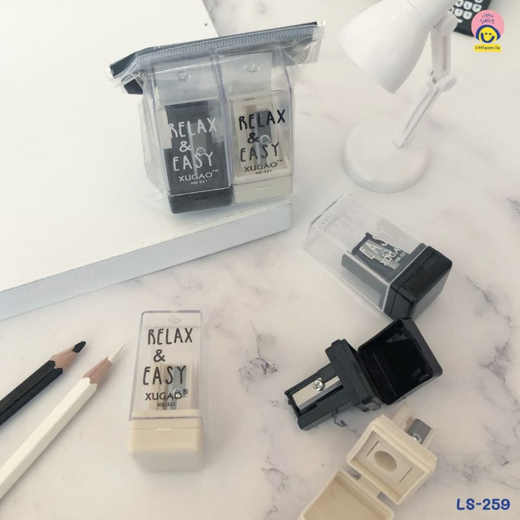 กบเหลาดินสอ 1 รู แพ็คคู่ กล่องเก็บเศษพกง่าย โทนมินิมอล RELAX & EASY คม ลื่น ปลอดภัย | LS-259 รูปที่ 3