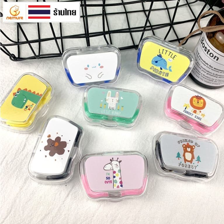 ชุดตลับใส่คอนแทคเลนส์ และไม้หนีบ พร้อมกล่องเก็บ พลาสติกคุณภาพดี แข็งแรง ลายการ์ตูนน่ารัก คละลาย รูปที่ 1