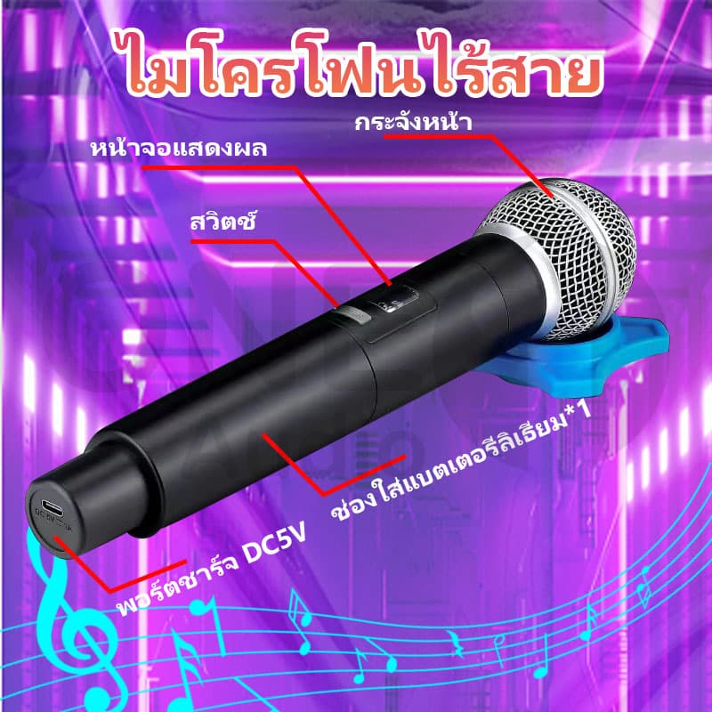 OneAudio ไมโครโฟนไร้สาย ไมค์ร้องเพลง ไมค์ ไมค์ไร้สาย ไมโครโฟน คาราโอเกะ microphone ไร้สาย ไมค์โครโฟน ไมค์ลอย UHF ไมล์ รูปที่ 5