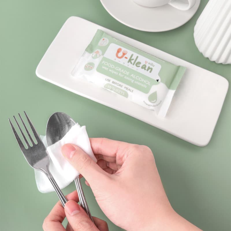 ทิชชู่เปียกเช็ดช้อนส้อม U-klean 75% FOOD-GRADE alcohol wet wipes รูปที่ 2