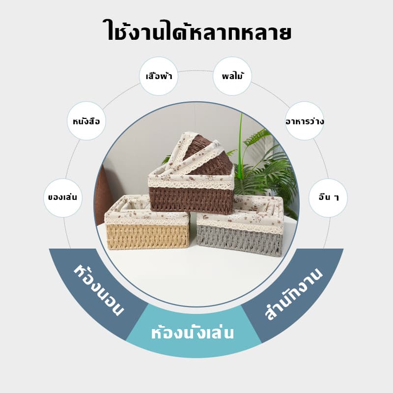 ตะกร้าผ้าทอมือ ตะกร้าเก็บเครื่องสําอาง ตะกร้าเก็บเดสก์ท็อป กล่องผ้า อเนกประสงค์ รูปที่ 6