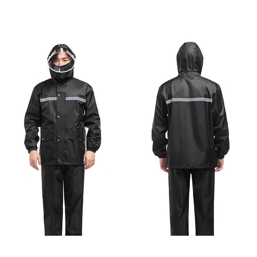 New Alitech ชุดกันฝน เสื้อกันฝน สีกรมท่า มีแถบสะท้อนแสง รุ่น หมวกติดเสื้อ Waterproof Rain Suitมอเตอร์ไซค์ Split raincoat รูปที่ 6