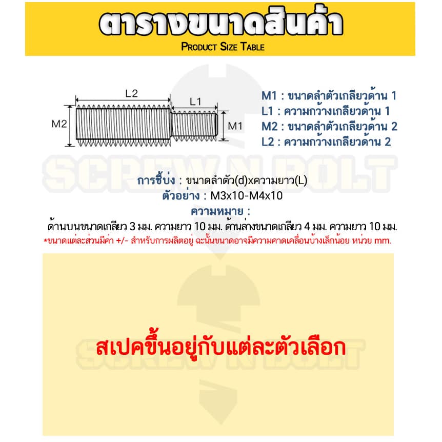 สกรู ตัวหนอน เพิ่ม-ลดเกลียวตัวผู้ ปรับขนาด ข้อต่อเกลียว สแตนเลส 304 เกลียวมิล หยาบ M3 - M20 / Coversion Set Screw SUS รูปที่ 6