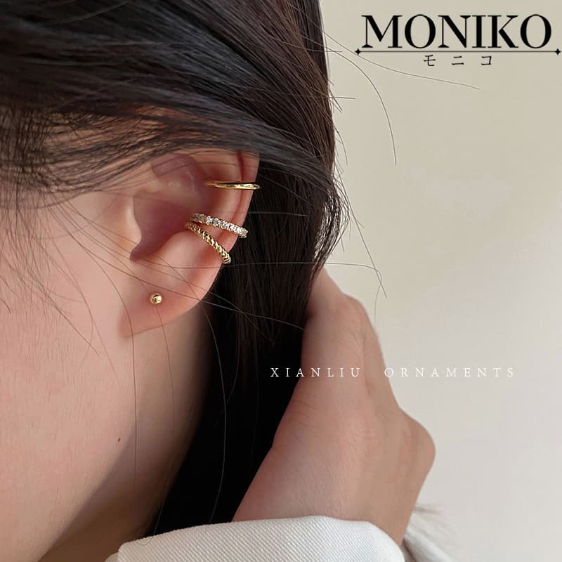 MONIKO ต่างหูแฟชั่นสีทอง ประดับเพชร สไตล์เกาหล รูปที่ 2
