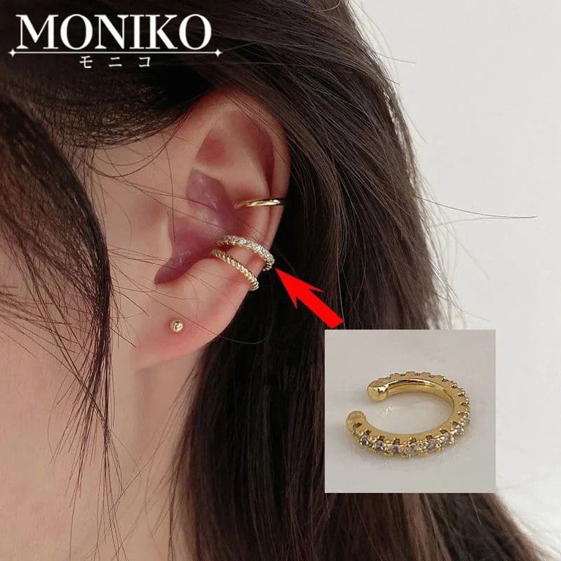 MONIKO ต่างหูแฟชั่นสีทอง ประดับเพชร สไตล์เกาหล รูปที่ 8