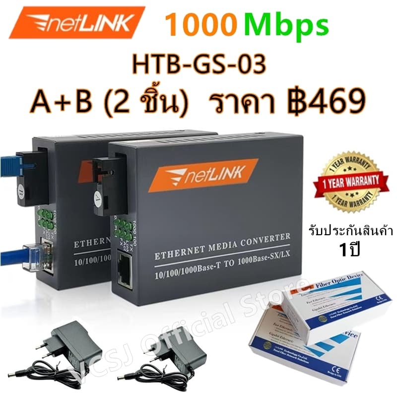 Netlink Media Converter 10/100/1000 MBPS HTB-GS-03 -20KM / netlink มีเดีย คอนเวอร์เตอร์ รูปที่ 1