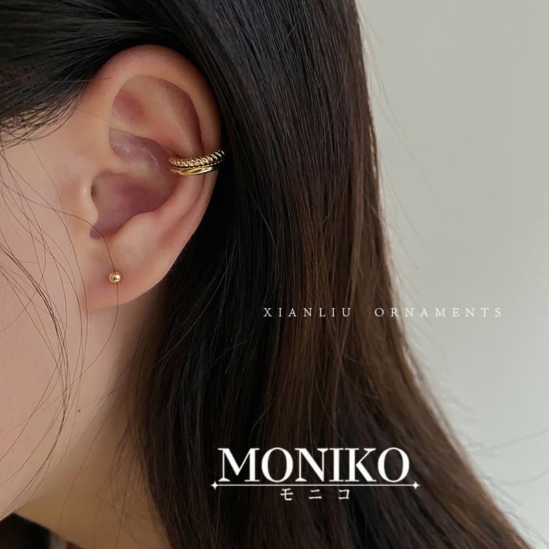 MONIKO ต่างหูแฟชั่นสีทอง ประดับเพชร สไตล์เกาหล รูปที่ 3