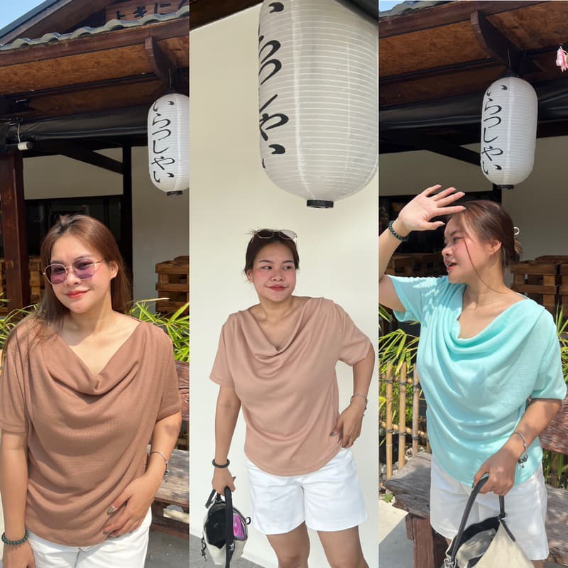 Waffle top เสื้อคอถ่วงสาวอวบ 6 สี รูปที่ 2