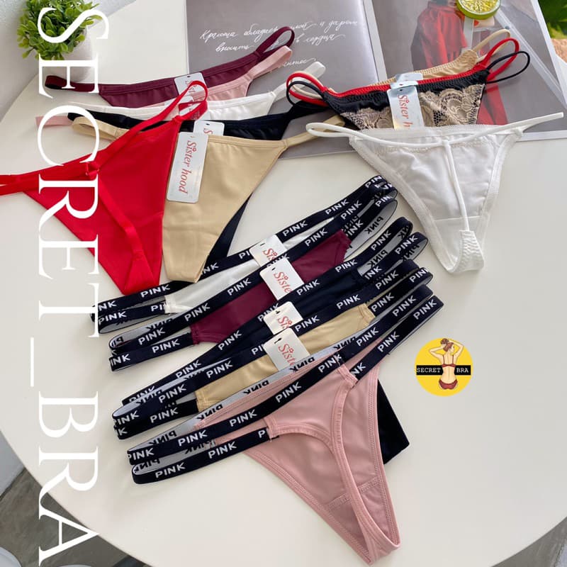 G-string,Thong,Tonga sister hood จีสตริงสายเล็กตัวเรียบ ขอบpink ลูกไม้ รูปที่ 2