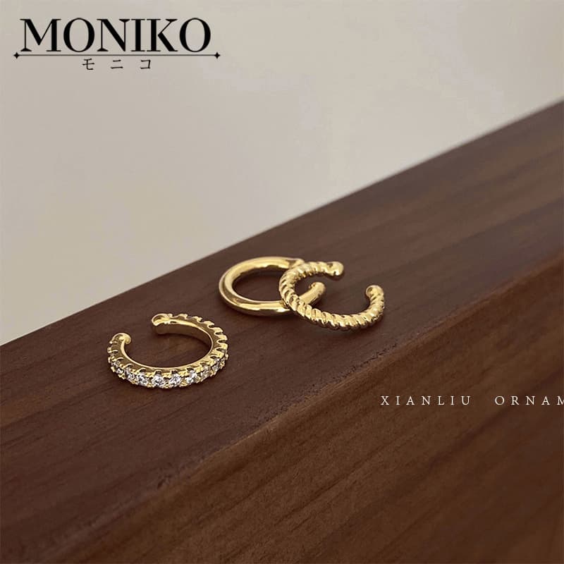 MONIKO ต่างหูแฟชั่นสีทอง ประดับเพชร สไตล์เกาหล รูปที่ 4