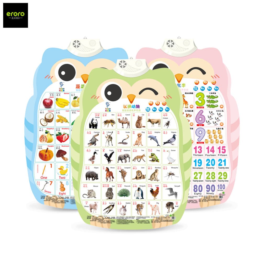 ERORO โปสเตอร์นกฮูกพูดได้ 1-3ภาษา กดมีเสียง สำหรับเรียนรู้คำศัพท์ภาษาจีน ภาษาอังกฤษ รูปที่ 1