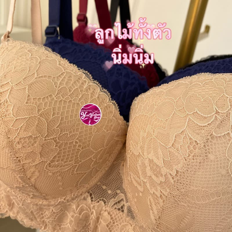 23822#บรา6 ตะขอครึ่งเต้าแต่งลูกไม้เก็บเนื้อปลิ้นด้านข้างได้ดีSize38-50คัพC-D รูปที่ 4