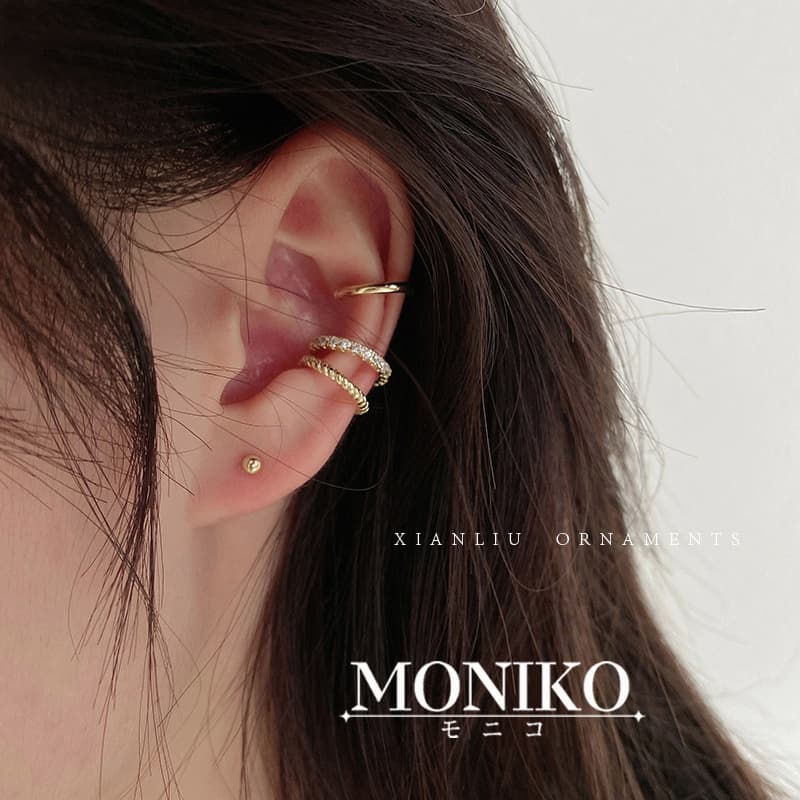 MONIKO ต่างหูแฟชั่นสีทอง ประดับเพชร สไตล์เกาหล รูปที่ 1