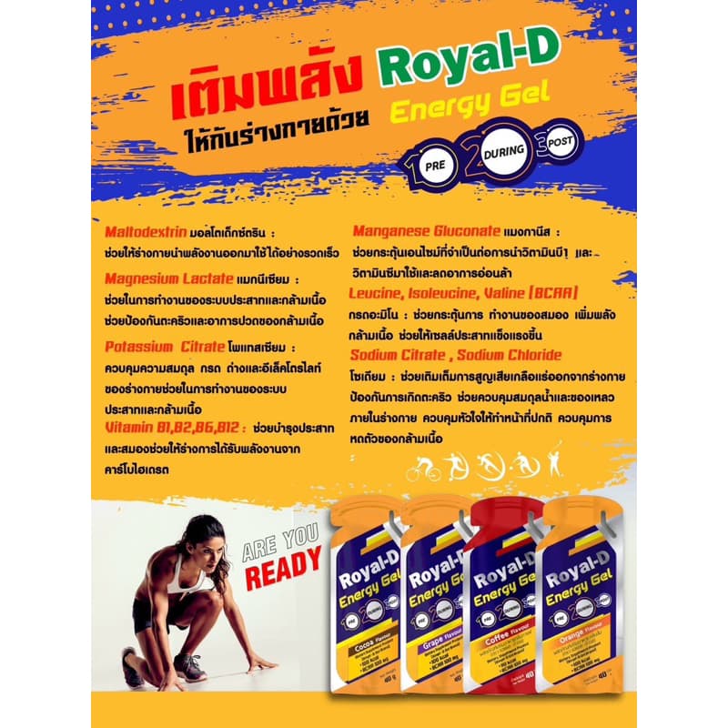 Royal-D Energy Gel รอแยล-ดี เอนเนอจี้เจล เจลให้พลังงาน รสส้ม องุ่น และโกโก้ รูปที่ 4