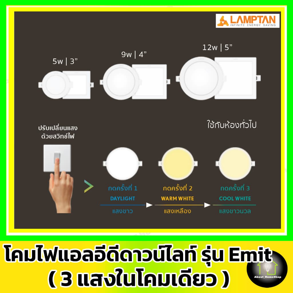 LAMPTAN ดาวท์ไลท์แอลอีดี รุ่น Emit Colour Switch กลม/สีเหลี่ยม 5w 9w12w รูปที่ 3