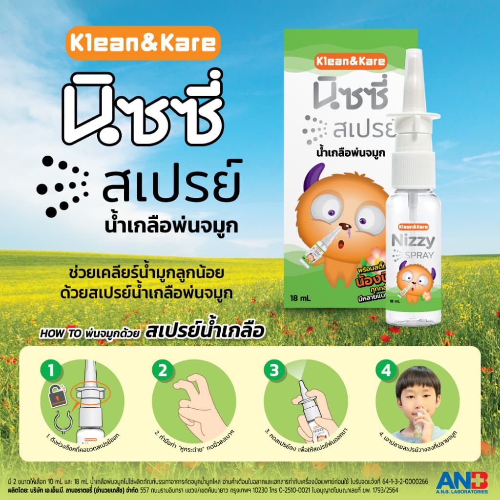 Klean&Kare Nizzy Spray สเปรย์น้ำเกลือพ่นจมูก 18 ml สำหรับล้างจมูก ลดอาการคัดจมูก พกพาสะดวก ใช้ง่าย รูปที่ 3