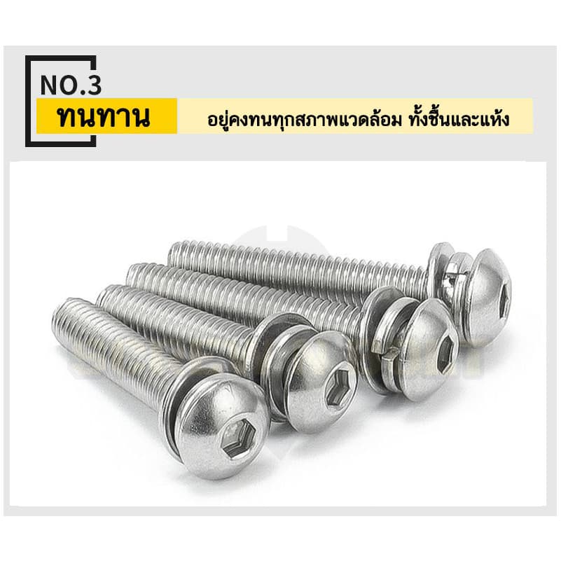 น็อต สกรู หัวจมกลม สวมแหวน อีแปะ+สปริง สแตนเลส 304 เกลียวมิล หยาบ M2.5 M3 M4 / Button Head SEM SUS รูปที่ 5