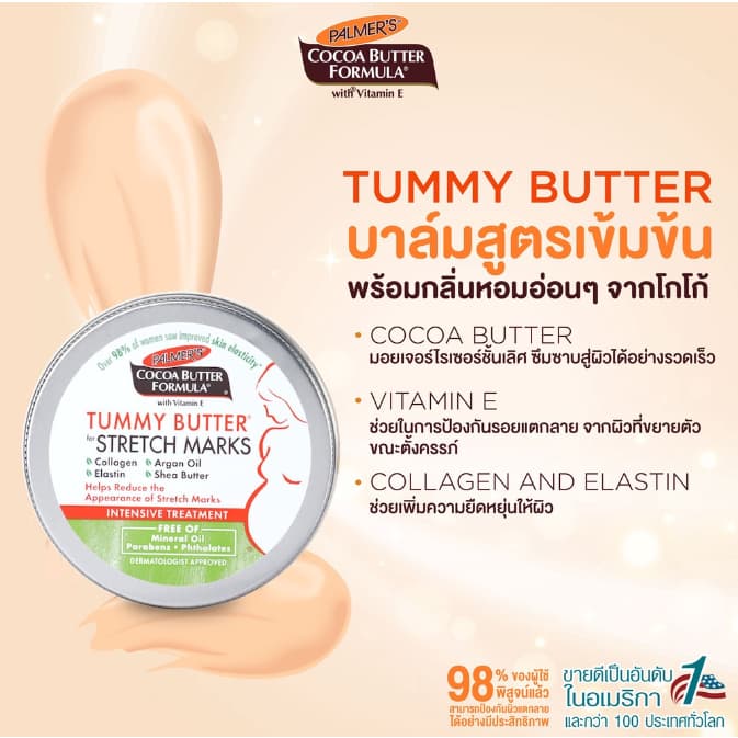 Palmer's Tummy Butter 125g. ปาล์มเมอร์ เนื้อบาล์ม บำรุงและลดรอยแตกลาย สูตรโกโก้บัตเตอร์ ทาเคลือบหน้าท้อง ขนาด 125 กรัม รูปที่ 2