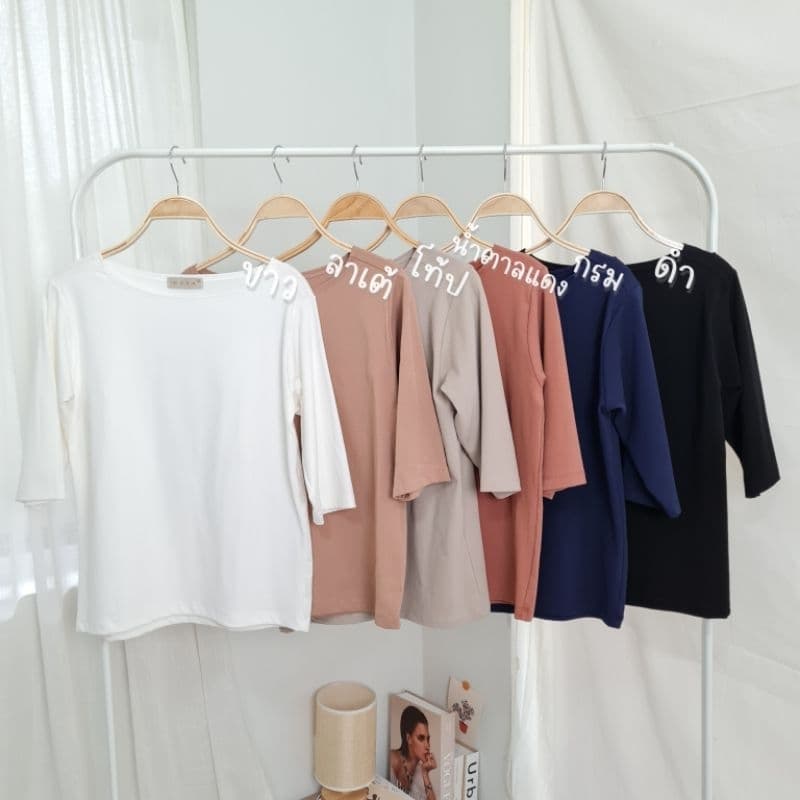 WARA เสื้อคอปาดแขนศอก ผ้า Cotton spandex รูปที่ 2