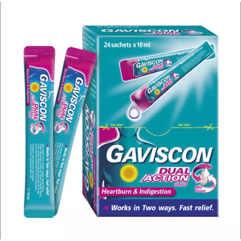 Gaviscon Double Action Mint Flavour 10ml. กาวิสคอน รสมินต์ ซองชมพู 12 ซอง JJ 2106 กรดไหลย้อน รูปที่ 4
