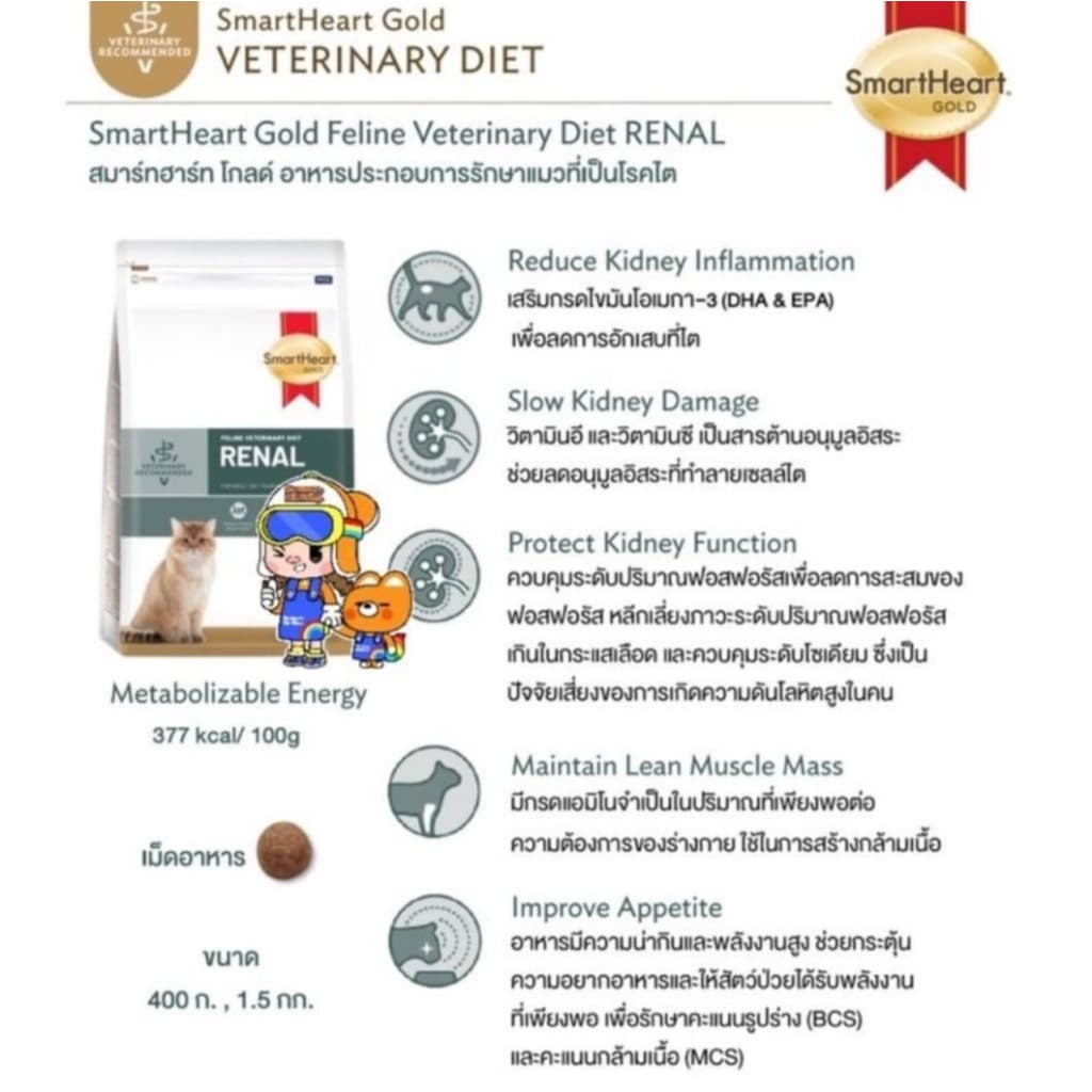 SmartHeart Gold Urinary 400g Renal Gastrointestinal Weight Cat สมาร์ทฮาร์ทโกลด์ แมวโรคนิ่ว ไต ท้องเสีย น้ำหนัก 400 กรัม รูปที่ 8