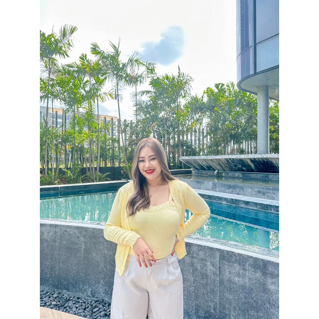 CiCi Plus+ Plus-Size ชุด Set เสื้อคลุม+สายเดี่ยวไหมพรม ผ้านุ่มใส่สบายยืดได้เยอะ สไตล์สาวโคเรีย รูปที่ 8