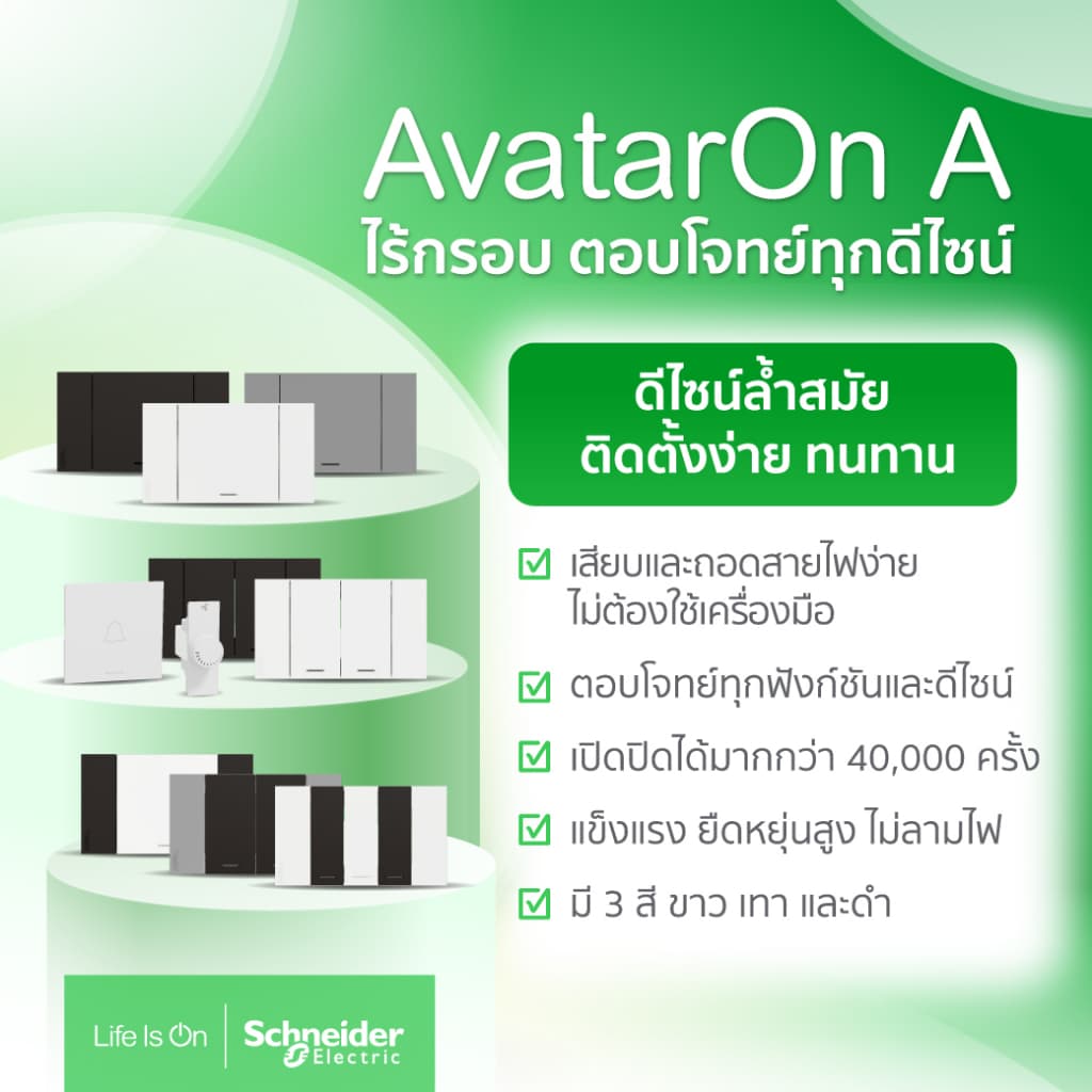 Schneider Electric ชุดสวิตช์ทางเดียว 2 ช่อง ขนาดกลาง พร้อมฝาครอบ สีขาว รหัส A7032F_WE รุ่น AvatarOn A ชไนเดอร์ รูปที่ 6