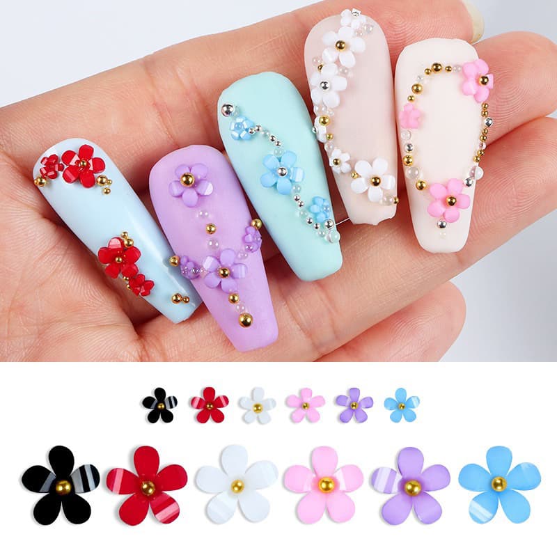 อะไหล่ดอกไม้สำหรับตกแต่งเล็บ DIY แบบคละสีอะไหล่เงิน-ทอง 6/ช่อง ในไทย รูปที่ 7