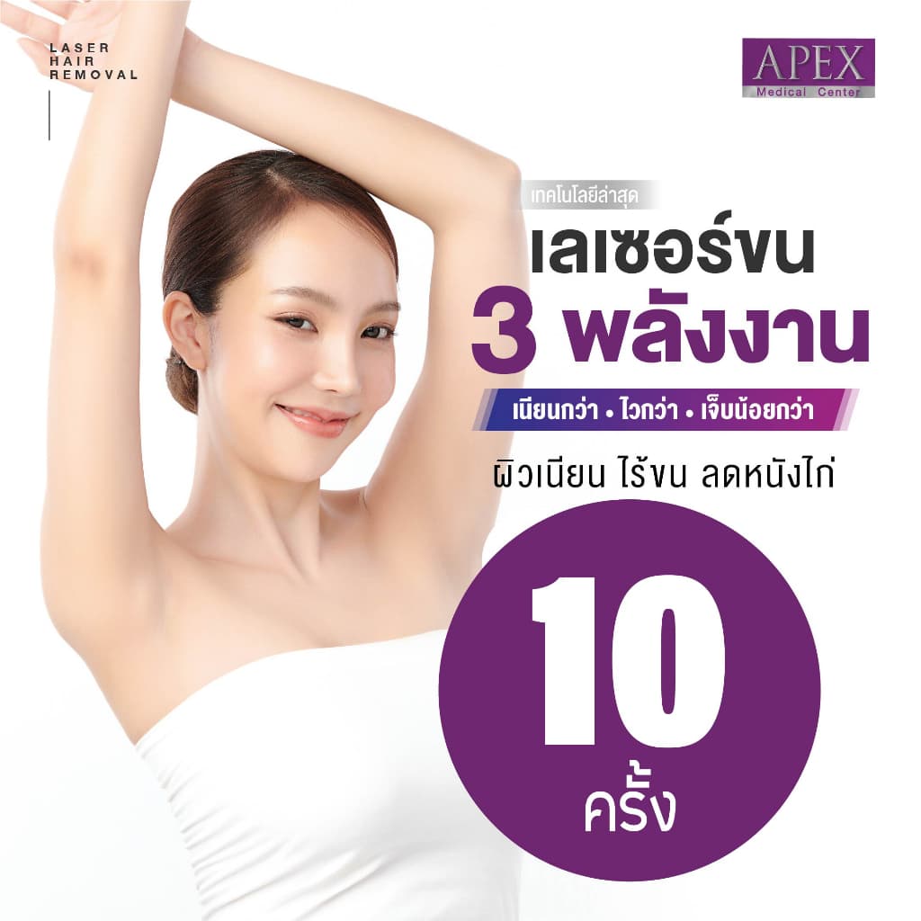 APEX เลเซอร์กำจัดขน กำจัดขนรักแร้ โปรพิเศษ 10 ครั้ง/1 ปี X3 พลังเลเซอร์ เครื่องกำจัดขน เห็นผลไว ยิงลึก รูปที่ 9