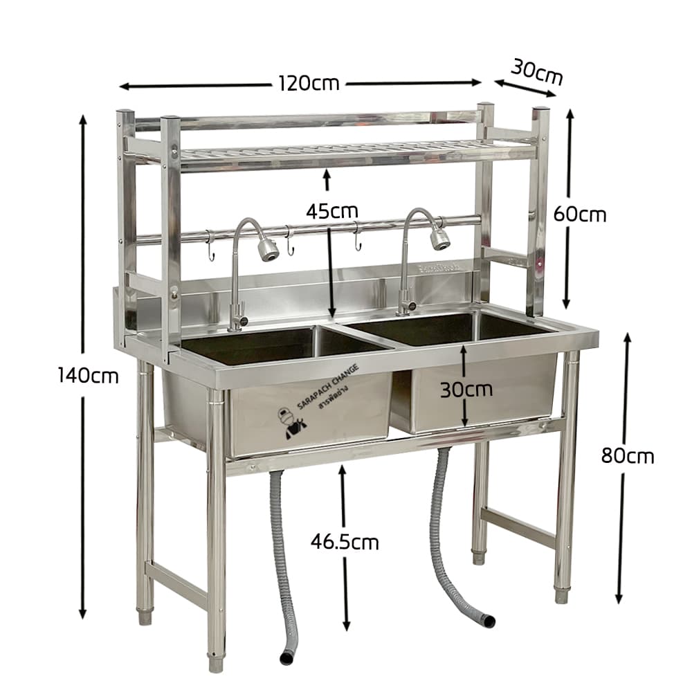 อ่างล้างจาน 2 หลุม 120x60x80 เกรด304 หลุมลึก30ซม ซิงค์ 2 หลุม Double Bowl Sink SK120-60-ST237S รูปที่ 4