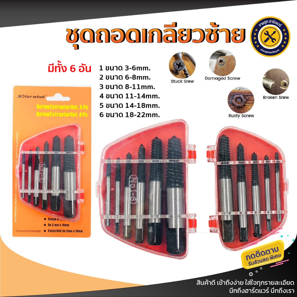 ถอดน๊อตขาด ถอดน๊อต ดอกถอนเกลียวซ้าย ชุดถอนเกลียว ดอกถอนเกลียว ที่ถอดสกรู ถอนเกลียว รูปที่ 1