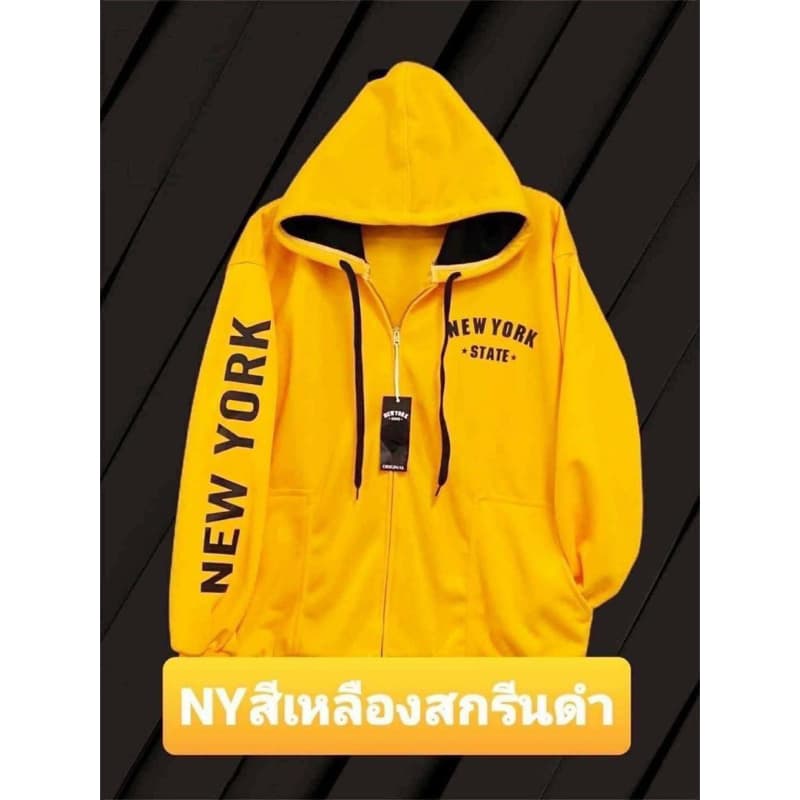 เสื้อคลุม new york รุ่นสกรีนแขนซิปเหล็กสีทอง หมวก2ชั้น รูปที่ 2
