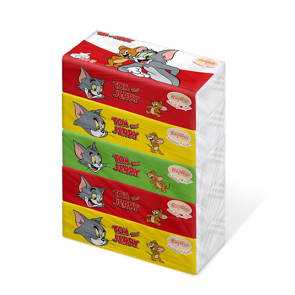 Simple : กระดาษทิชชู่ลายทอมแอนด์เจอร์รี่_Soft Pack 150 แผ่น x 5 ห่อ/แพ็ก รูปที่ 2