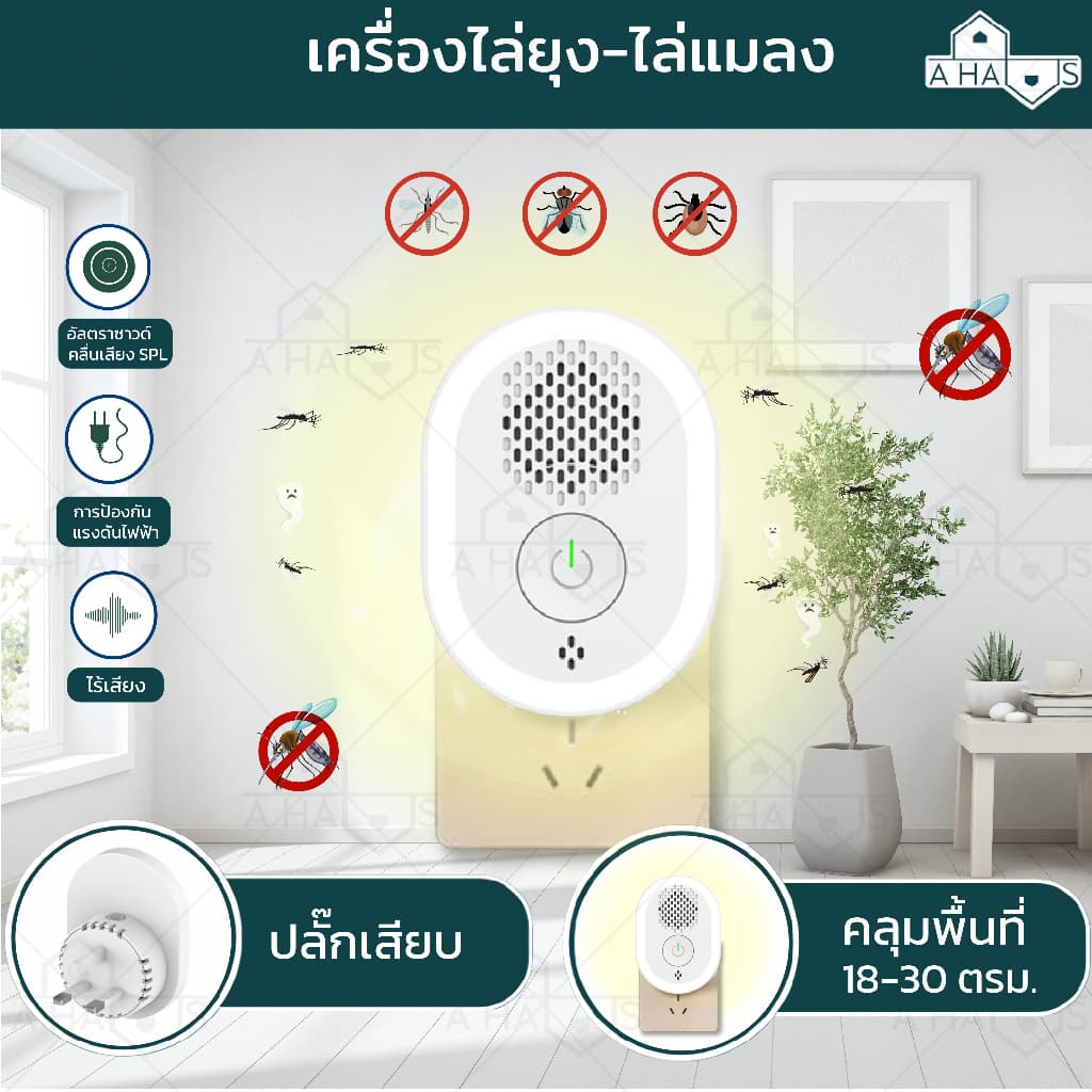 ส่งทันที A HAUS เครื่องไล่ยุง ไล่แมลง ครอบคลุม 60 ตร.ม. ด้วยคลื่น เครื่องไล่หนู อัลตราโซนิก ปลั๊กเสียบไล่ยุง ไล่มด รูปที่ 1