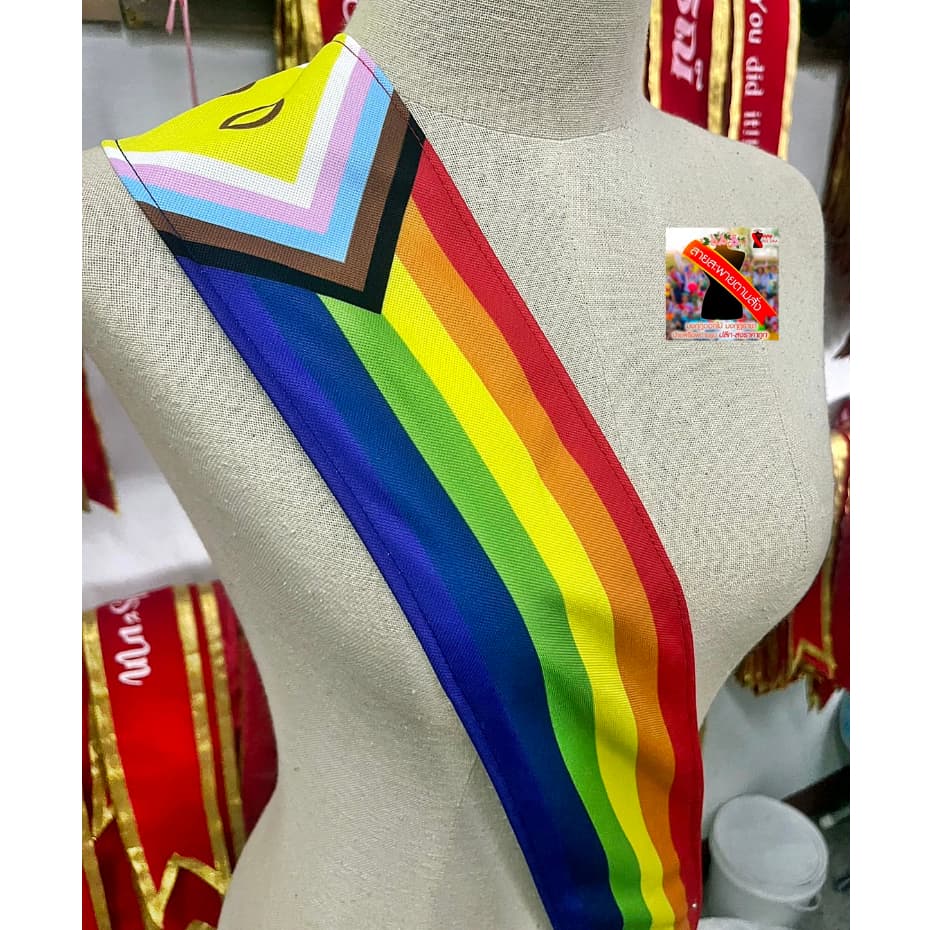 สายสะพายสีรุ้ง สายสะพายPride Lgbt Rainbow Sash สั่งทำสายสะพายสีรุ้งคิดคำได้เอง ไม่มีขั้นต่ำ รูปที่ 5
