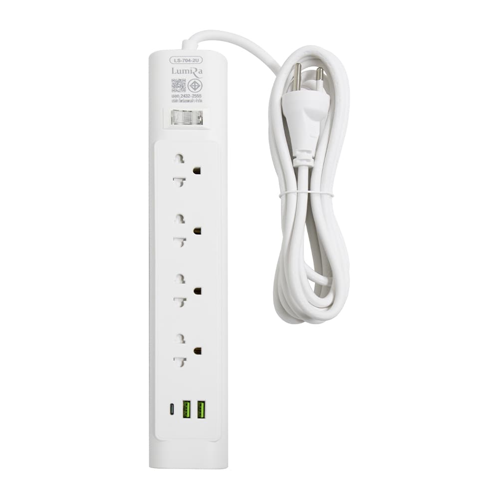 Lumira ปลั๊กไฟ รุ่น LS-704/2U รองรับ 4เต้ารับ 2USB 1USB-C สวิตช์รวม สายยาว 3M มีมอก. มีรับประกัน 1ปี รูปที่ 6