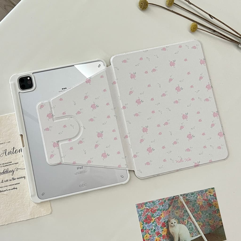 24 ชั่วโมงเคส เคสiPadหมุน 360°Air7 Gen11 Pink Floral ช่องใส่ปากกาขวา Acrylic เคส ipad Pro11 MINI7 รูปที่ 8