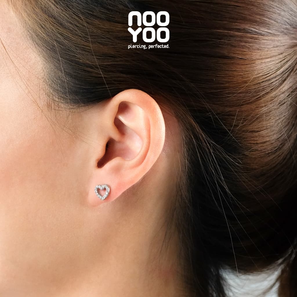NooYoo ต่างหูสำหรับผิวแพ้ง่าย Lovely Heart with Crystal Surgical Steel รูปที่ 3