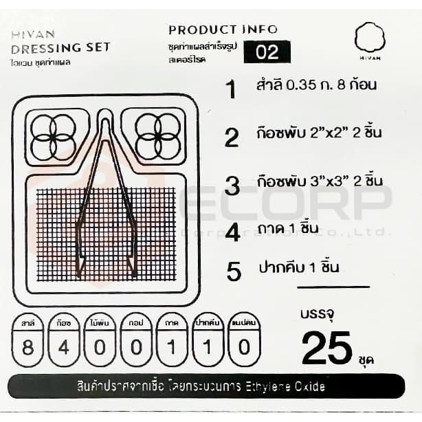 Hivan ไฮแวน ชุดทำแผลปลอดเชื้อ 25 ชุด/ถุง ชุดทำแผล สเตอรไรด์ STERILE DRESSING SET ผ้าก๊อซ สำลีก้อน ชุดทำแผล รูปที่ 2