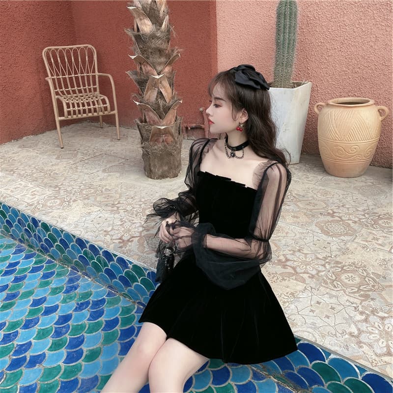 Eva Style COD เอวเซ็กซี่เอวบางชุดไหล่เดียว เชุดเดรสสีดำแขนยาว ชุดเดรสแขนพัฟสีดำ ปิดไหล่ รูปที่ 5