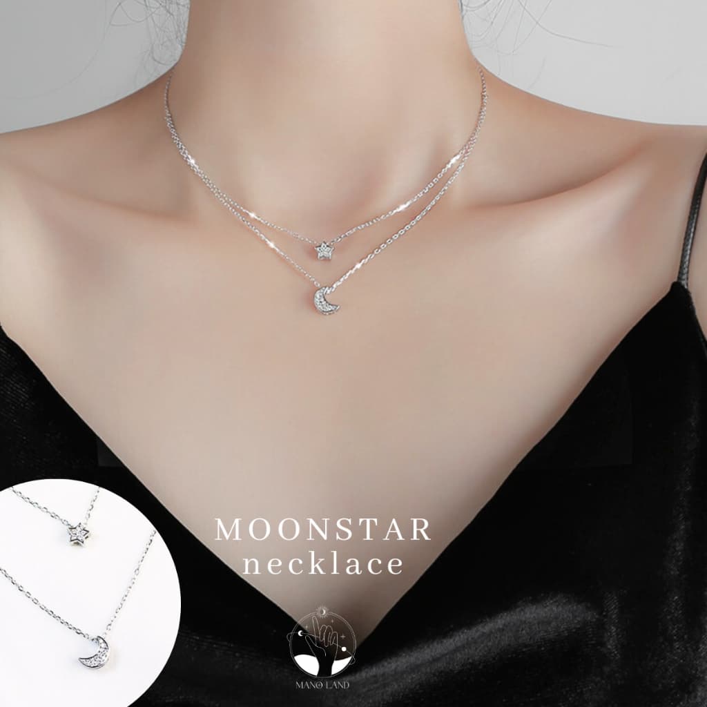 MNLMOONSTAR สร้อยคอสองชั้นห้อย จี้ดาวกับพระจันทร์ ไม่ลอกดำ ไม่แพ้ เครื่องประดับแฟชั่น ผู้หญิง เงินแท้ ของขวัญ มินิมอล รูปที่ 5
