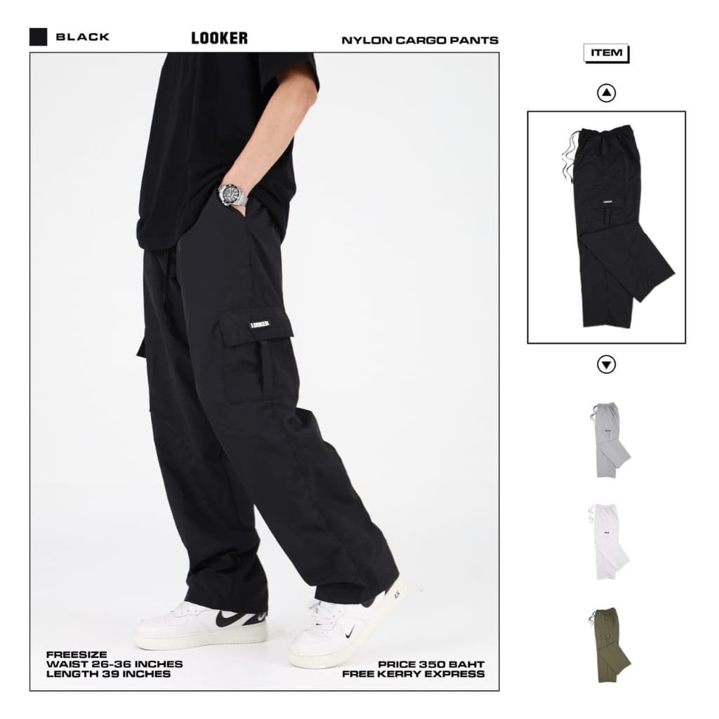 LOOKER - NYLON CARGO PANTS กางเกงขายาวผ้าร่ม ทรงคาร์โก้ รูปที่ 6