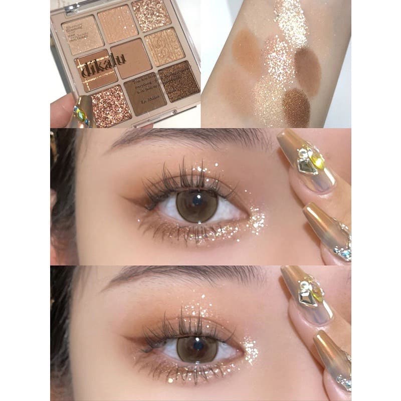 N327 Dikalu พาเลทอายแชโดว์ ชิมเมอร์ เนื้อแมตต์ เนื้อใยไหม สีสวย กันน้ํา ติดทนนาน 9 สี รูปที่ 6