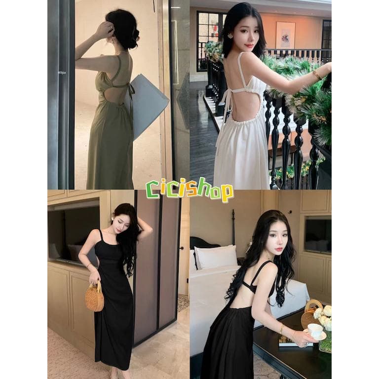 Cicishop เดรสยาวสายเดี่ยว ผูกเชือกได้ ดีเทลเว้าหลัง แซ่บมาก รูปที่ 1