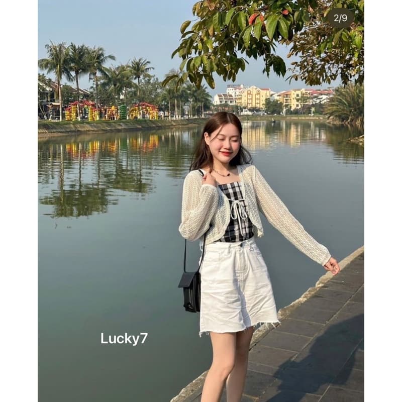 BY IRA Rita 2-pieces Top Set งานเสื้อคลุมเซ็ท​ 2 ชิ้น​ สายดี่ยวลายสก๊อต​ + เสื้อคลุมแขนยาวสีน้ำตา รูปที่ 8
