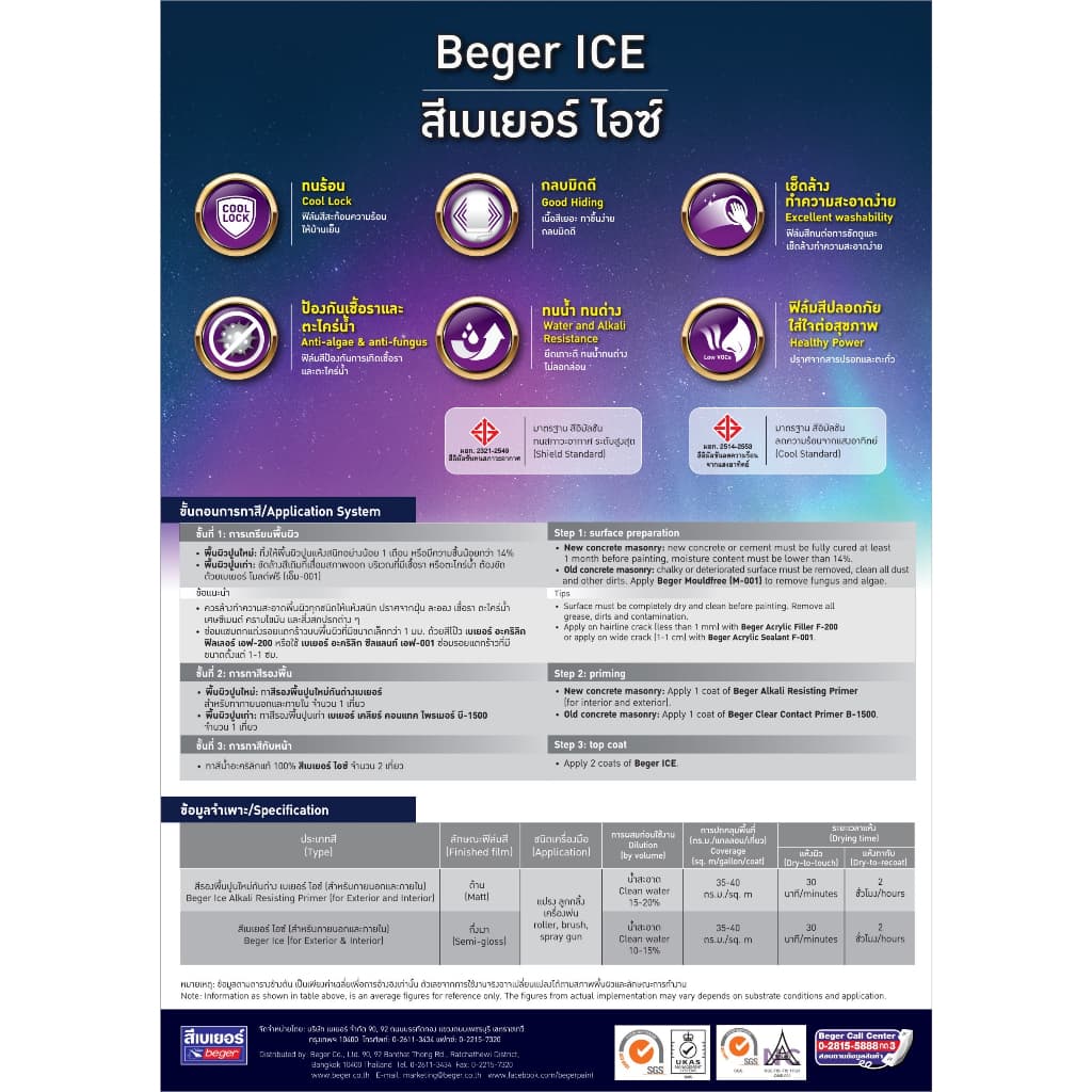 Beger ICE เบเยอร์ ไอซ์ สีน้ำตาล ฟิล์มกึ่งเงา 18 ลิตร สีทาภายนอกและภายใน สีทาบ้านลดอุณหภูมิ เช็ดล้างทำความสะอาดได้ รูปที่ 4