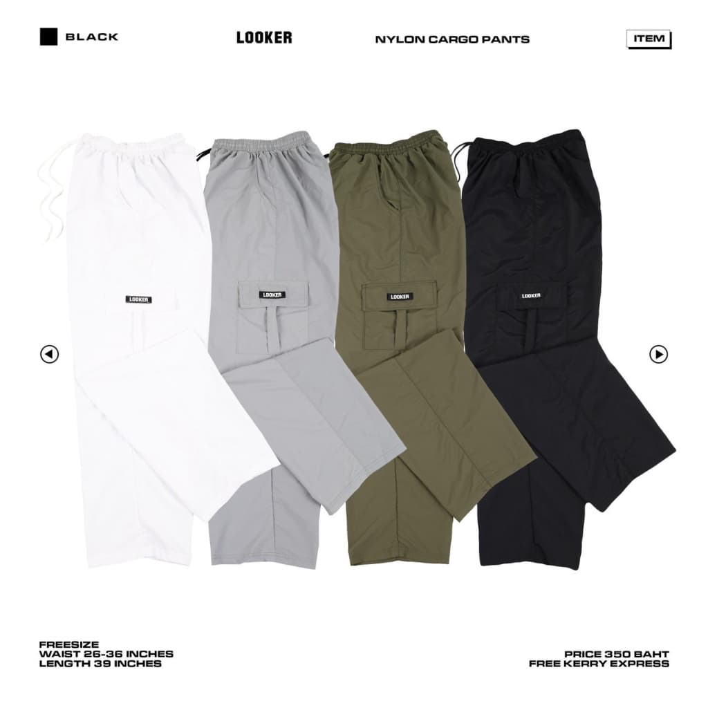 LOOKER - NYLON CARGO PANTS กางเกงขายาวผ้าร่ม ทรงคาร์โก้ รูปที่ 3