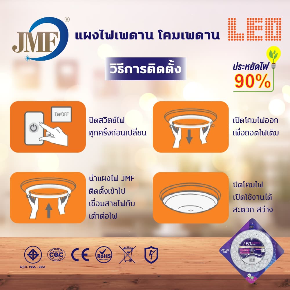 JMF แผงไฟแม่เหล็ก แผ่นชิป แผ่นชิพ แผงไฟ ไฟเพดานLED โคมไฟเพดาน ขนาด 28W/36W/48W/60W/72W แผงไฟพดาน LED กลม รูปที่ 8